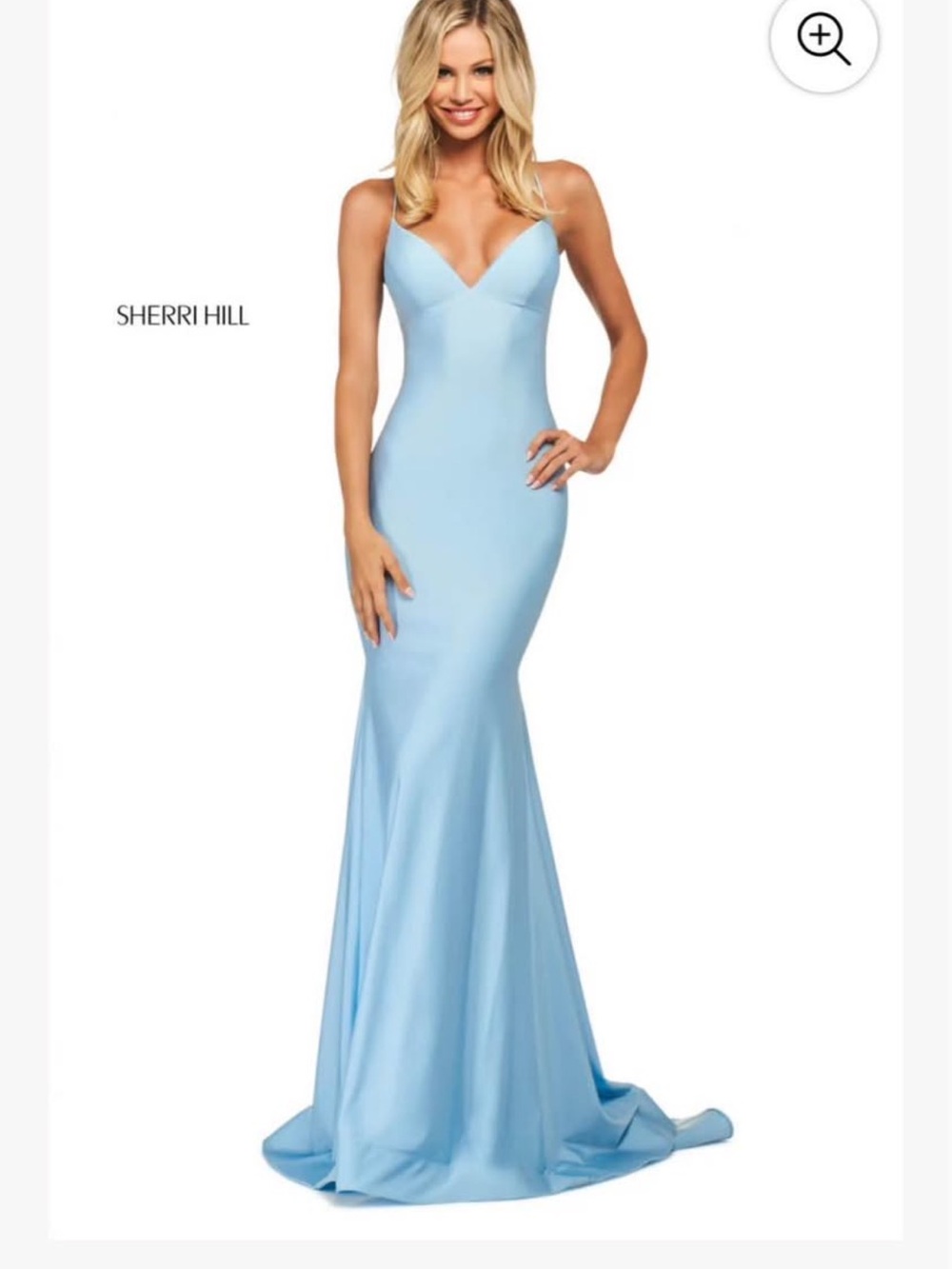 Sherri Hill Light Blue Spaghetti Strap Mermaid Gown